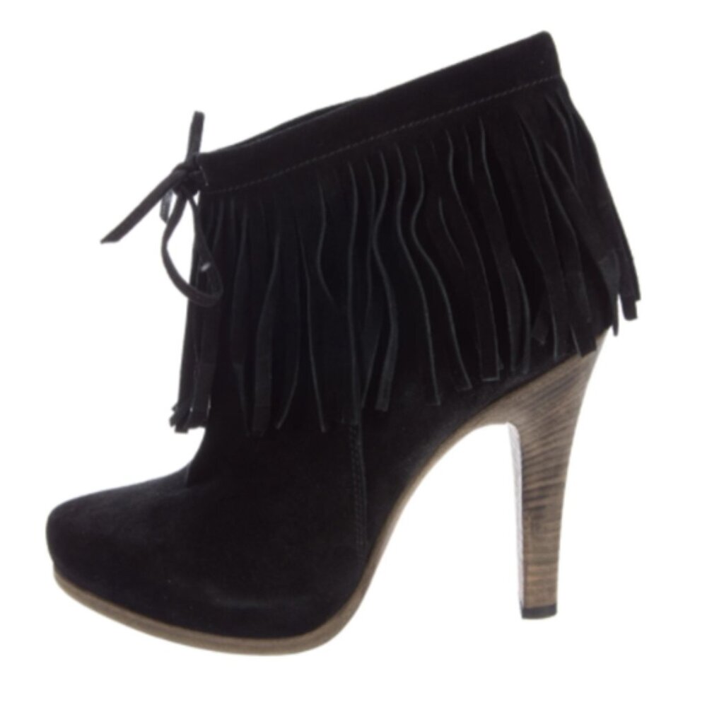 BARBARA BUI Black Suede Fringe Ankle Boots 9 | IT 39 Western Boho Fall